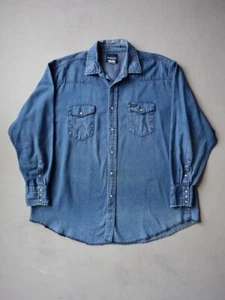 Vintage Wrangler Denim Shirt Pearl Snap Size 3XL Faded Chambray Western Workwear - Picture 1 of 6