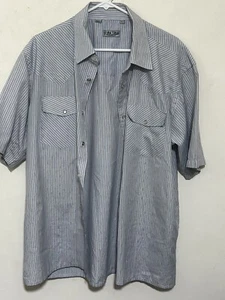 Desire Collection Men’s Western Shirt Size L Pearl Snap Blue White  Stripes - Picture 1 of 3