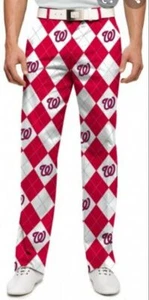 Loudmouth MLB Washington Nationals Argyle Red/White/Curly W Pants - Size 36 X 32 - Picture 1 of 9