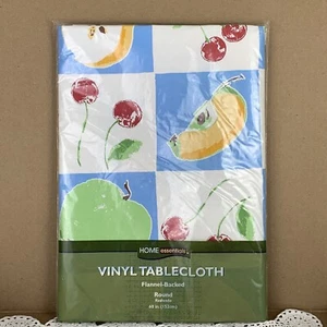 Home Essentials 60" Round Vinyl Tablecloth Flannel Back Fruit Cherry Apple Kmart - Picture 1 of 6