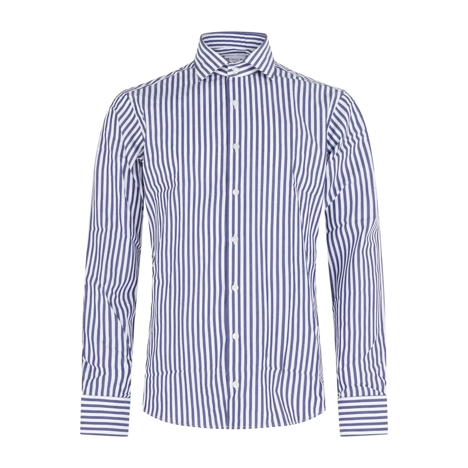 Lavorazione Sartoriale - Camicia bianca a righe blu in cotone slim fit per uomo - Immagine 1 di 1