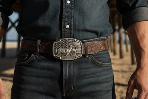 Hombres Mujeres Plata Oscura Metal Cinturón Hebilla Ciervo Naturaleza Cazador Rodeo Moda Jeans - Imagen 1 de 24