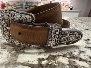 Ariat Western Women’s 36 Belt Cheyenne 3 Piece Russet Rebel A10004220 Rhinestone - Picture 1 of 12