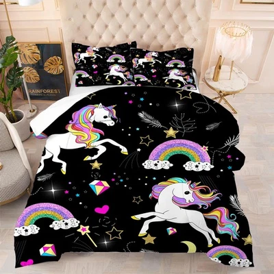 Комплект постельного белья для девочек Unicorn полный радужный детский черный единорог одеяло комплект кавай... - Изображение 1 из 4