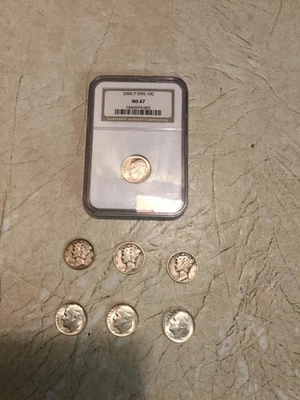MS67 2006 Dime FDR  NGC 1943 S  1944S 1945 Mercury 3 1964 10C 6 Silver Coin Lot - Image 1 of 4