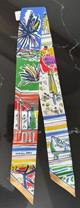 Neu Hermes Rayures d'Ete Silk Twilly Vert / Bleu / Multicolor Beige - Bild 1 von 5