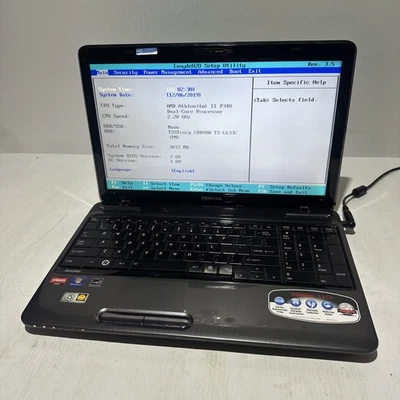 Toshiba Satellite L655 15" Laptop AMD Athlon II P340 3gb Ram No HDD Boots Bios - Image 1 of 4