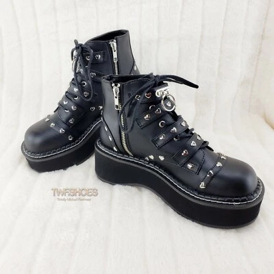 Bota de tornozelo plataforma couro vegano preto Emily 315 6-12 NY DEMONIA - Imagem 1 de 4