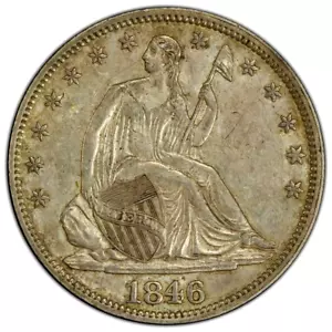 1846 SEATED HALF DOLLAR 50c MEDIUM DATE ~ SUPERB PCGS ABOUT UNCIRCULATED 53 - Picture 1 of 4