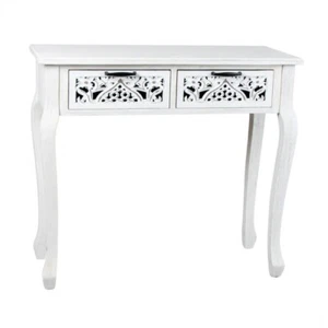 White Wash Wooden Console Table with 2 Drawers 90cm - Picture 1 of 1