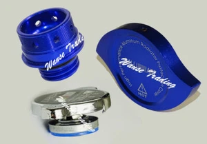 Oil Filler Radiator Cap Billet Cover Blue For MITSUBISHI Lancer Ralliart EVO X - Picture 1 of 12