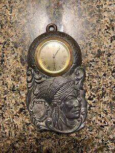 antique spelter clock wall plaque Native American theme