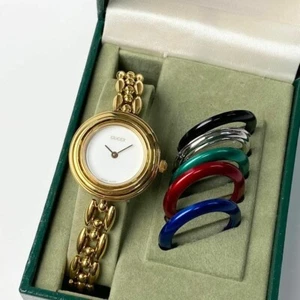 [ Exc+5 w/Box ] Gucci Change 1100-L Watch Bezel 6 Colors White/Gold Used Working - Picture 1 of 10