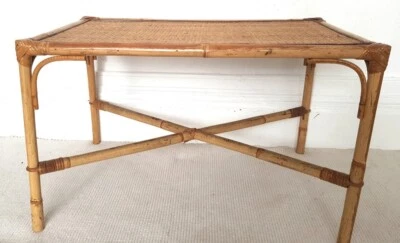 Mid century Italian bamboo coffee table, vintage rattan side table, boho, retro. - Image 1 of 4