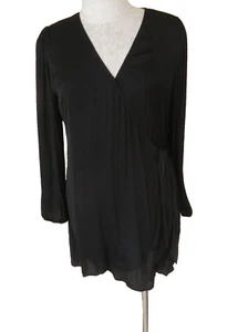 Elie Tahari Women XL Wrap Silk Jacket Blouse Cardigan Dress Black Long Sleeve - Picture 1 of 9