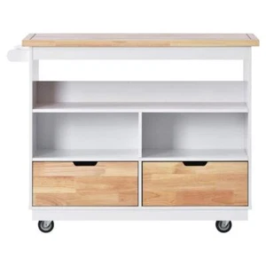 Runesay Kitchen Island with 2-sided Storage 2-Drawers and 3-Open Compartments - Picture 1 of 9