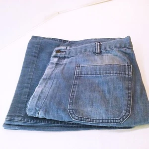 Vintage 60s-70s Navy Dungarees Uniform Trousers Utility Denim Men(38R) Stenciled - Picture 1 of 10