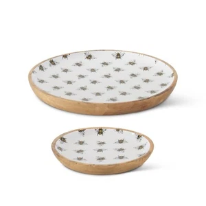 WOODEN PLATES W/BEE ENAMELED INTERIOR 2 Size Options - Picture 1 of 1