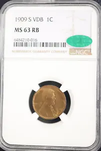 1909-S VDB Wheat Reverse Lincoln Cent 1C NGC MS63RB - CAC - Picture 1 of 5