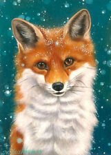Limited Edition ACEO PRINT Fox Winter Wildlife Snow Forest Christmas M. Mishkova