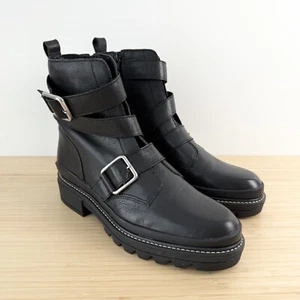 NEW Bernardo Anthropologie Durban Leather Moto Boots Black Women’s Sz 9 - Picture 1 of 9