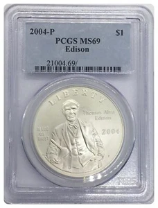 2004-P PCGS MS69 Edison Commemmorative SILVER Classic Label - Picture 1 of 1