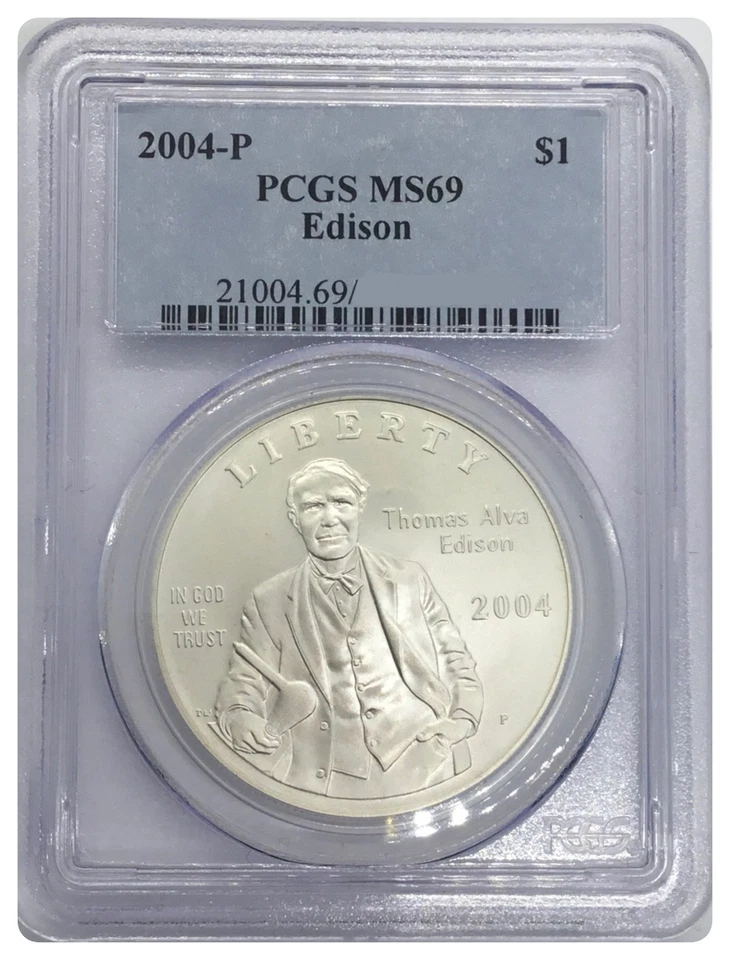 2004-P PCGS MS69 Edison Commemmorative SILVER Classic Label - Image 1 of 1