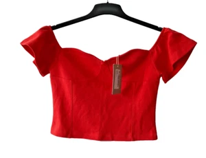 COAST BARDOT DETAIL Red Summer Cropped Cotton Jersey Stretch Top Size 10 - Picture 1 of 8