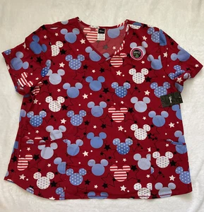 Disney Mickey Mouse 4th of July Patriotic V Neck Medical Scrub Top Women's NEW!  - Picture 1 of 2