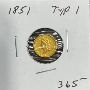 1851 TYPE-1 UNITED STATES LIBERTY HEAD $1 DOLLAR GOLD COIN - AGW .04837 oz - Picture 1 of 3