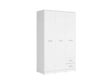 3 Door Wardrobe with 2 Drawers White Compact Storage Perfect