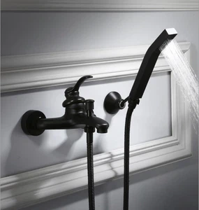 Juego de Grifo de Ducha Negro Baño Ducha de Mano Bañera Mezclador Grifo Montado en la Pared @ - Imagen 1 de 23