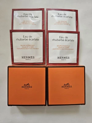 HERMES Eau de Rhubarbe Ecarlato Muestras, Bálsamo Cara y Cuerpo 4 x 7 ML, Nuevo Foto 1 de 4