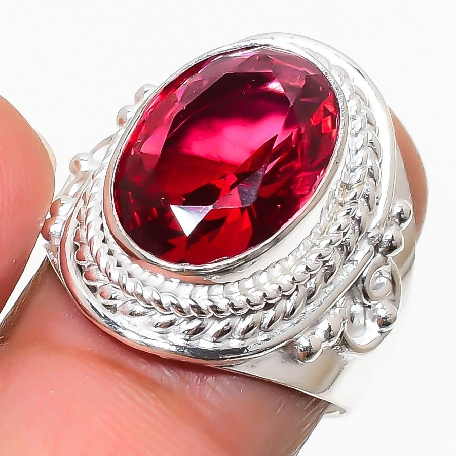 Anillo de plata esterlina 925 con piedras preciosas de rubelita rosa joyería de todos los tamaños para regalo Foto 1 de 1