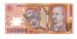 100 000 LEI VERY FINE POLYMER BANKNOTE FROM ROMANIA 2001 PICK-114 - Picture 1 of 2