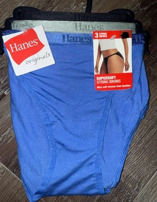 Hanes Originals 3-Pair Womens String Bikinis Underwear Bamboo Viscose ~ 2XL - Image 1 of 4