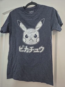 Pokemon Angry Pikachu Face Graphic Blue T-Shirt Men Size Small - Picture 1 of 5