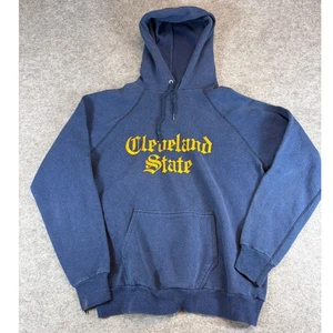 VINTAGE 60s Cleveland State Hoodie Mens Large Blue Graphic Sweatshirt USA 70s - Picture 1 of 7