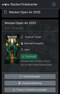 2x Wacken Open Air Tickets 30.07.-02.08.25 Umpersonalisierung Inklusive! - Bild 1 von 1