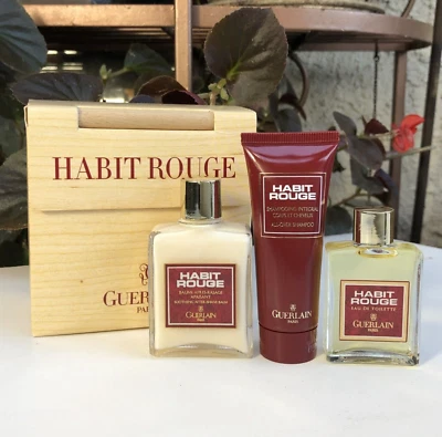 Juego de champú vintage HABIT ROUGE Guerlain .5 oz EDT + bálsamo para después del afeitado + para todas partes Foto 1 de 4