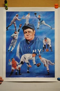 BABE RUTH 19X25” LITHO MLB Robert Stephen Simon HAND SIGNED NY YANKEES LTD ED - Picture 1 of 4