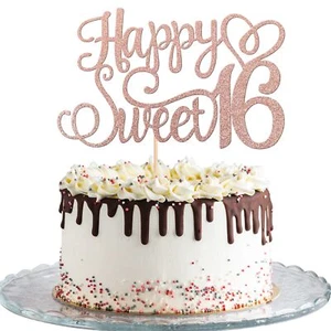 1 PCS Happy Sweet 16 Cake Topper Glitter 16th Birthday Cake Pick Cheers to 16... - Picture 1 of 7