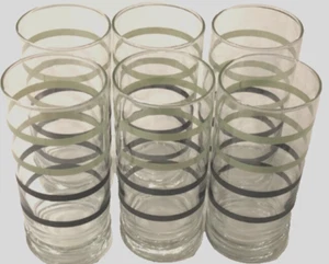 Libbey Sage Green Black Rings Clear Tumbler Drinking Glass 16 oz. Lot of 7 - Picture 1 of 4