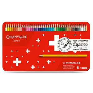 Caran d'Ache Swisscolor 40 Tin Set Water Soluble Colour Pencils Swiss Color NEW - Picture 1 of 6