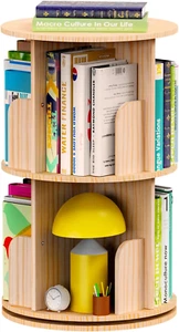 Small Rotating Bookshelf, 2 Tier Revolving Bookcase 360 Display round Spinning B - Picture 1 of 7