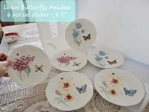 New 6 Pcs ~ Lenox Butterfly Meadow Spring Porcelain Tidbit Dessert Side Plates - Picture 1 of 10