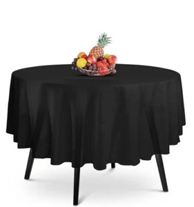 5 Pack Premium Round Black Plastic Tablecloth - 84 x 84 in. - Picture 1 of 2