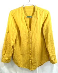 Sundance XL Shirt Long Sleeve Cotton Top Roll-Tab V-Neck Textured Button Up - Picture 1 of 3