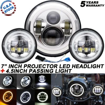 Faro Proyector LED Cromo 7" + Luz Antiniebla 4.5" para Moto Harley Touring Foto 1 de 4