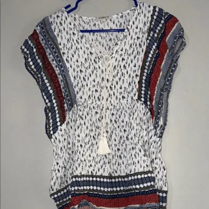Umgee Black and White Tie Front Bohemian Relaxed Top Large - Picture 1 of 13